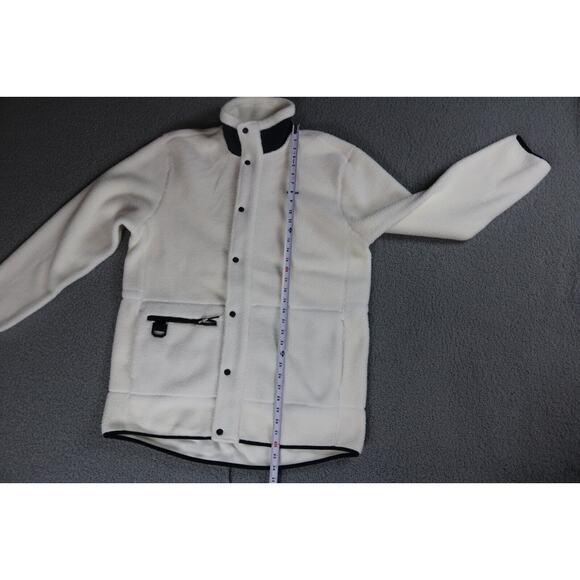New Rains Coats Mens XL White Heavy Long Fleece Jacket Fossil Button Pockets - Picture 8 of 14